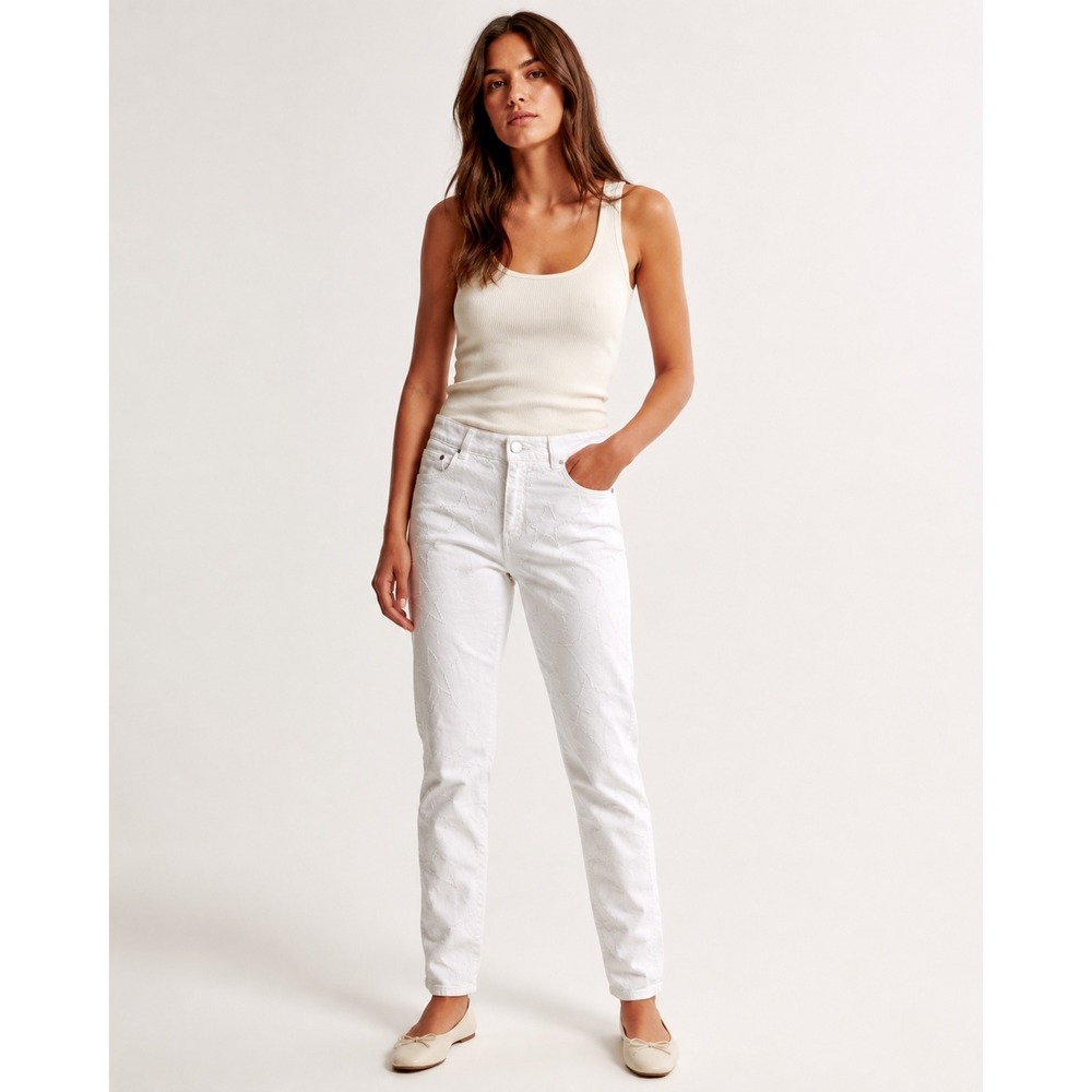 Stella McCartney Jeans Womens 25 White Excellent Star Embroidered Straight Leg